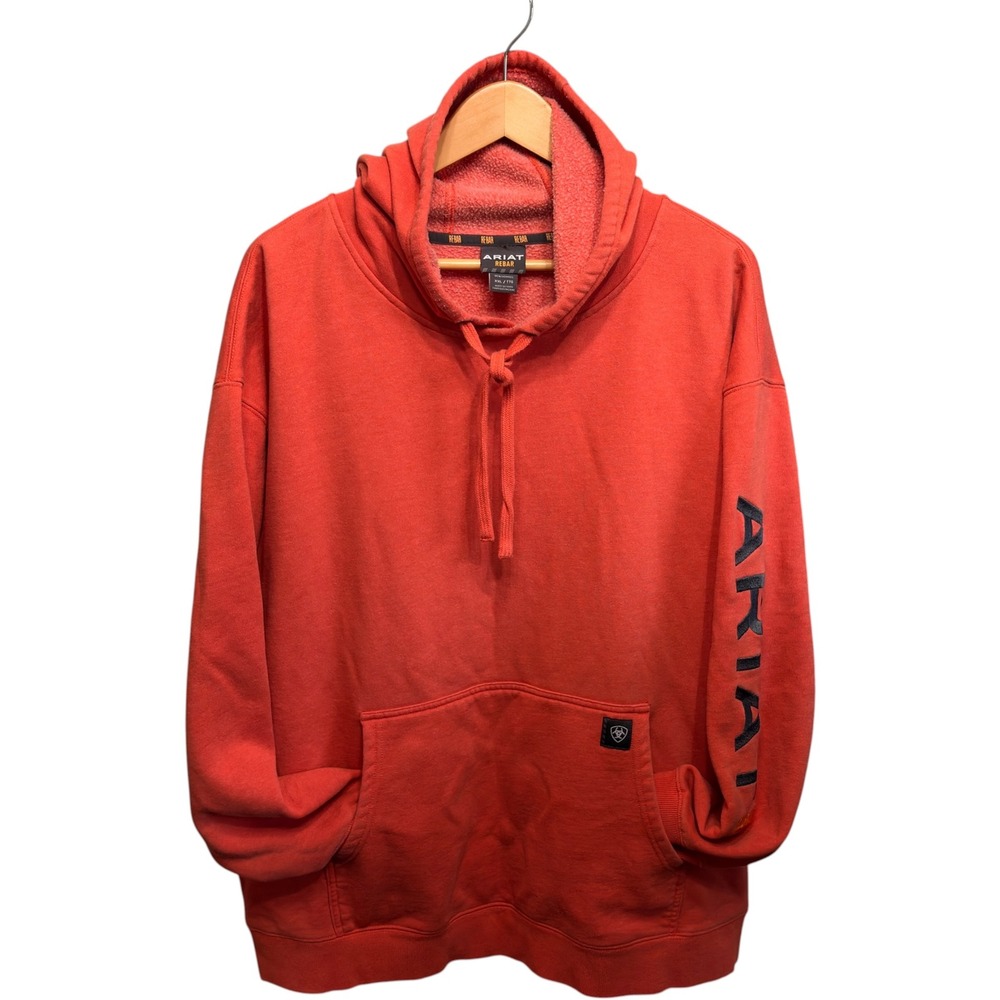 Ariat Rebar Mens XXL Orange Sleeve Hit Pullover Fleece Hoodie Workwear Sweatshir